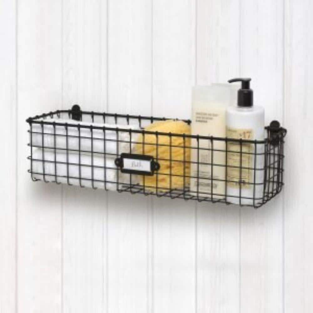 Black Rectangular Brushed Steel Wall Mount Basket