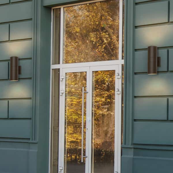 Maxxima Brown LED Outdoor Wall Cylinder Light with Up and Down