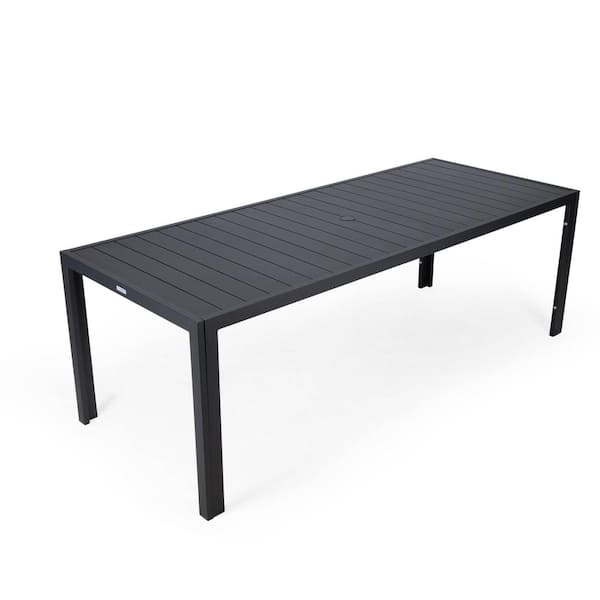 Chelsea Mid Century Modern 87 Rectangular Outdoor Dining Table in Black Aluminum, Black