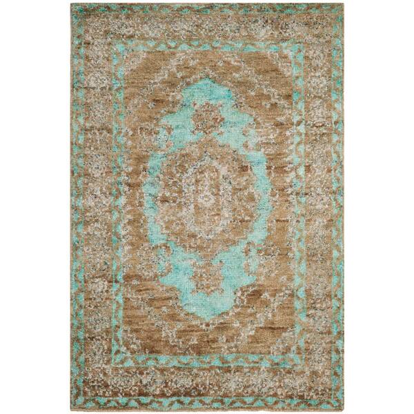 Tangier 4 ft. x 6 ft. Seafoam/Beige Medallion Area Rug