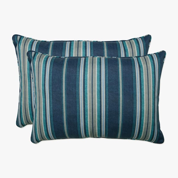 Pillow Perfect Stripe Blue Rectangular Outdoor Lumbar Throw Pillow 2-Pack