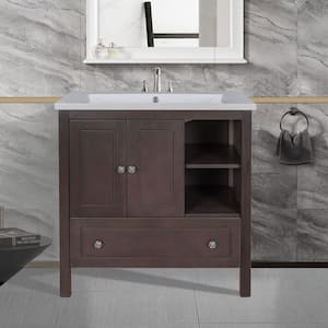 30 in.W x 18.in D. x 33 in. H Bath Vanity in Brown with Ceramic Vanity Top in White with White Basin