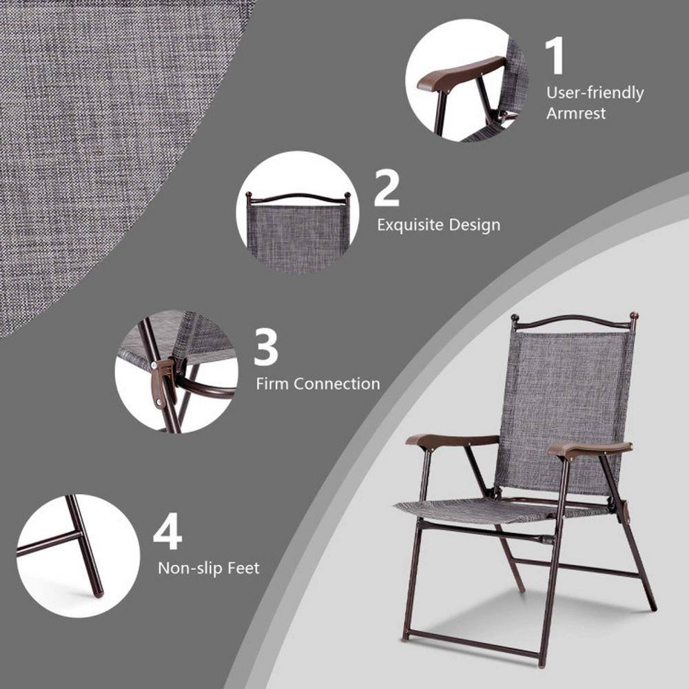 Gray Steel Frame Folding Camping Chairs with Arms, Set of 2