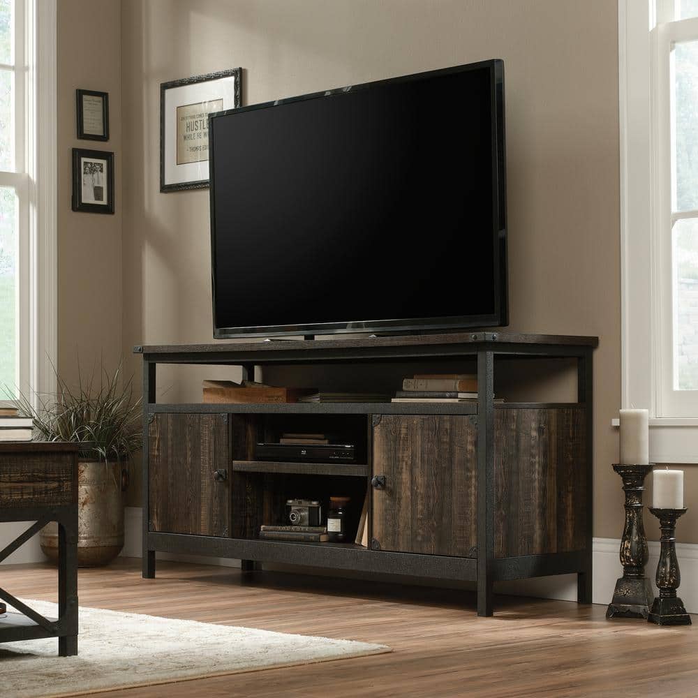 60" Carbon Oak Industrial Metal and Wood Credenza