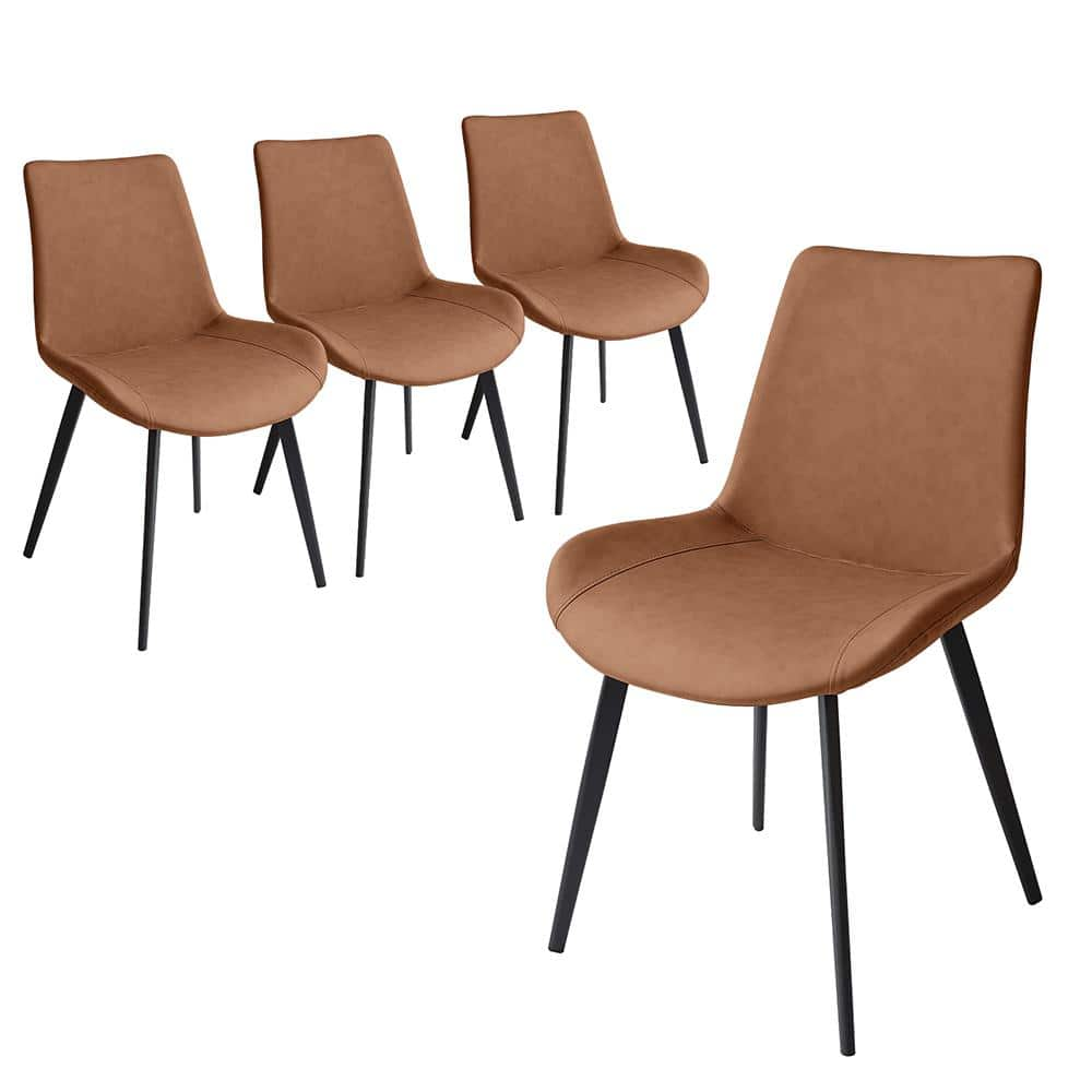 Brown Faux Leather Upholstered Modern Style Dining Chair with Carbon Steel Legs (Set of 4) -  GOJANE, W124152696LWY