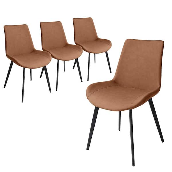 GOJANE Brown Faux Leather Upholstered Modern Style Dining Chair with Carbon Steel Legs (Set of 4)