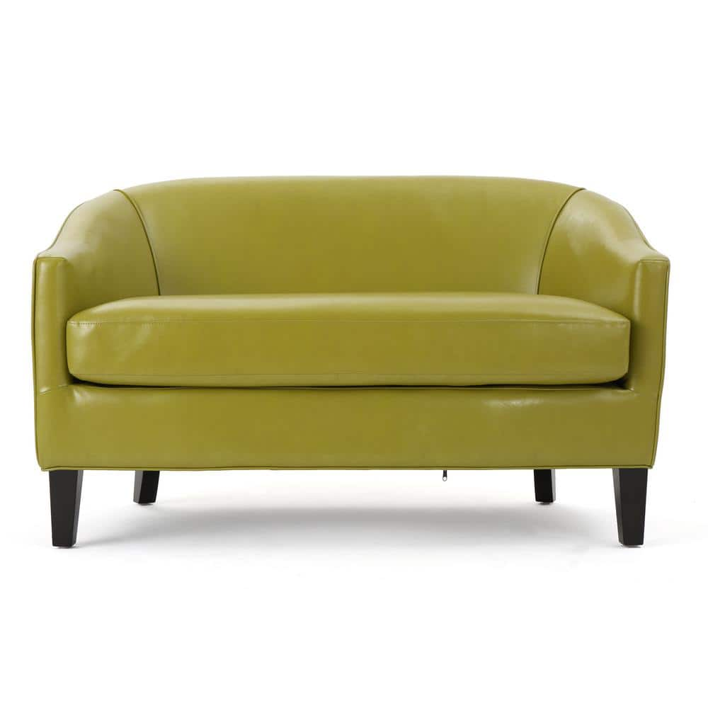 Justine 49 in. Green/Dark Brown Faux Leather 2-Seat Loveseat with Square Arms -  Noble House, 11942