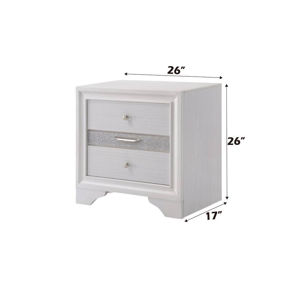 Elegant Naima 3-Drawer White Nightstand with Light Gray Trim