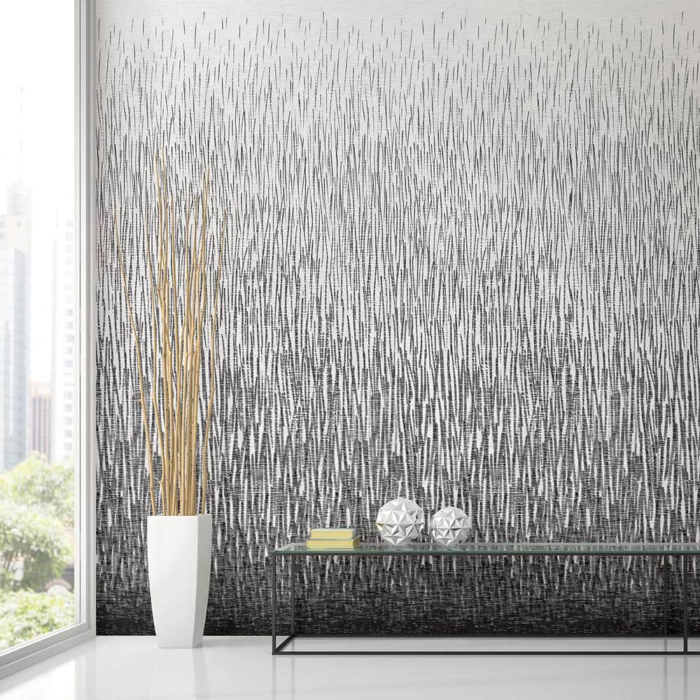 Amaya Black and White Grasscloth Wall Mural