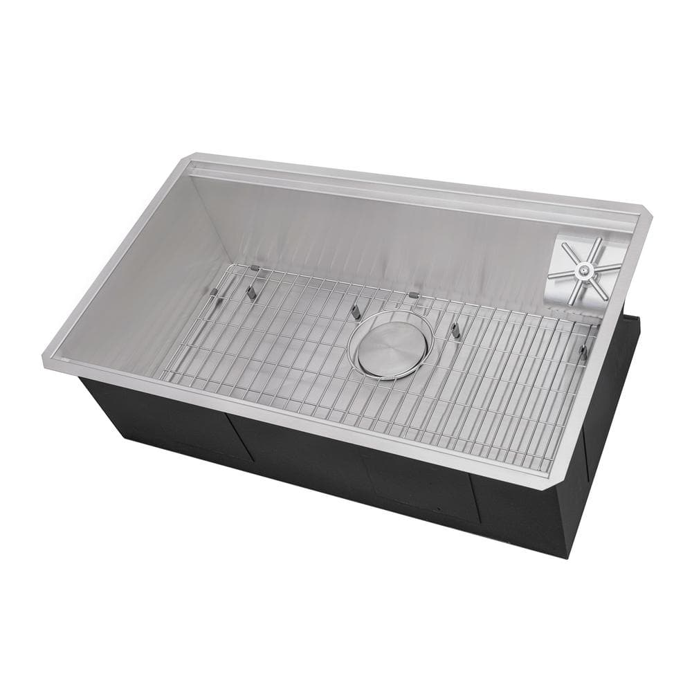 Ibiza 32-Inch Stainless Steel Single Bowl Workstation Sink with Glass Rinser