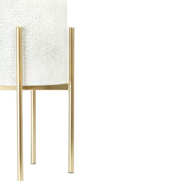 White and Gold Embossed Metal Planters with Stands, Set of 2