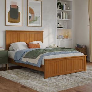 Naples Light Toffee Natural Bronze Solid Wood Frame Full Low Profile Platform Bed with Matching Footboard