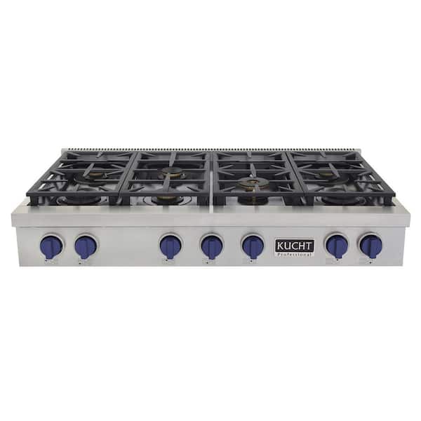 Kucht Professional 48 in. Natural Gas Range Top in Stainless Steel and  Royal Blue Knobs with 7 Burners KFX489T-B - The Home Depot