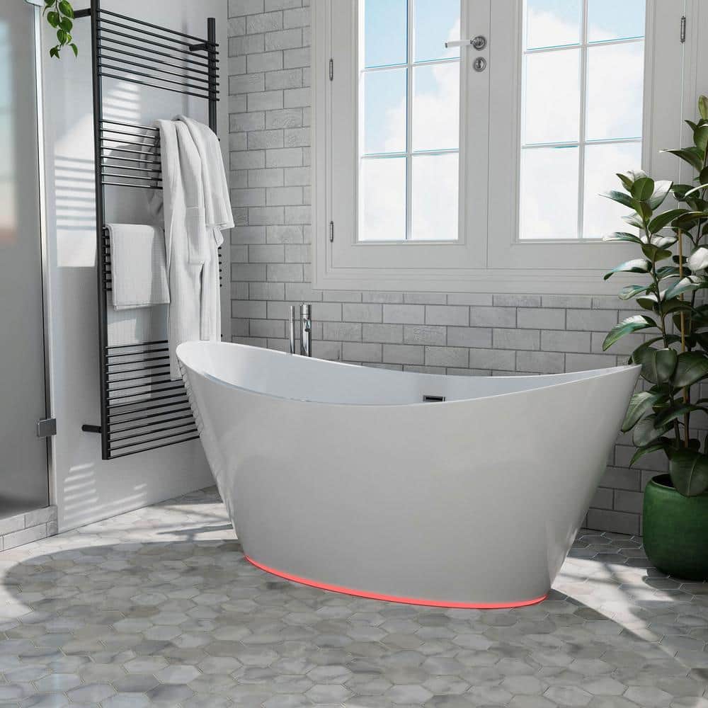 White Acrylic Freestanding Bathtub with LED Lighting