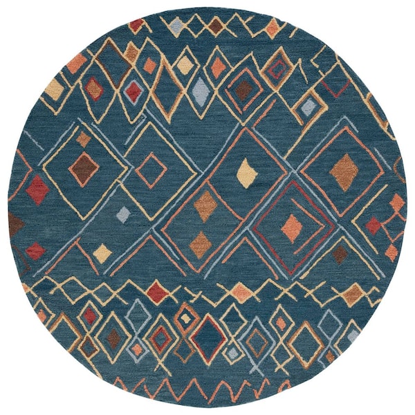 Suzani 6 ft. x 6 ft. Round Dark Blue/Multi Abstract Geometric Area Rug