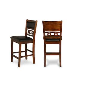 New Classic Furniture Gia 26 in. Brown Wood Counter Chair with Black PU Seat (Set of 2)