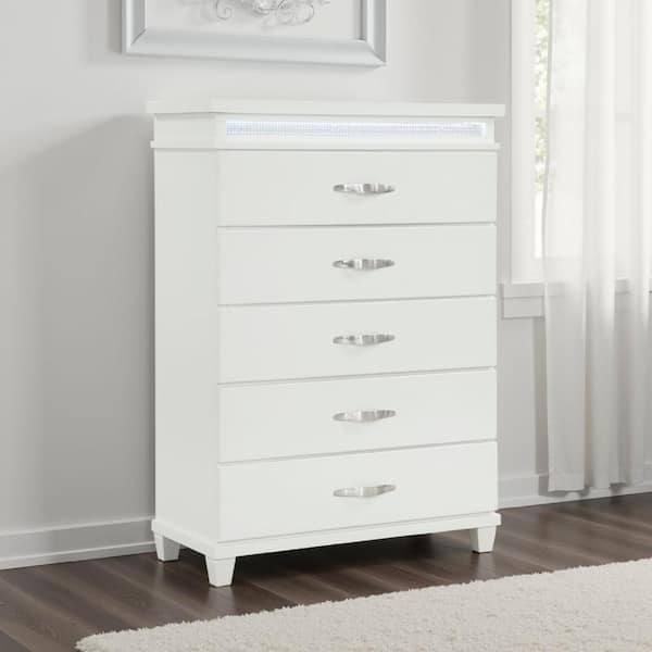 Jisy White and Chrome 5 Drawer 17 in. Chest of Drawers Dresser without Mirror