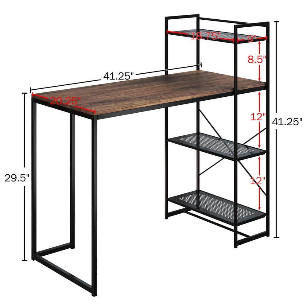 Compact Industrial-Style Black Metal and Wood Computer Desk with Storage