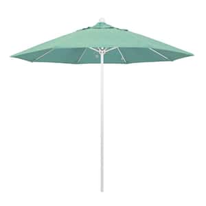 9 ft. White Aluminum Commercial Market Patio Umbrella with Fiberglass Ribs and Push Lift in Spectrum Mist Sunbrella