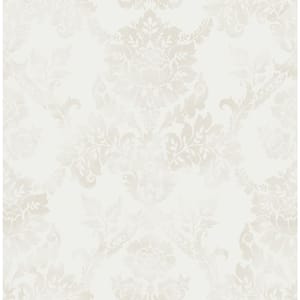 French Damask Ivory and Beige Paper Non-Pasted Strippable Wallpaper Roll (Cover 56.05 sq. ft.)