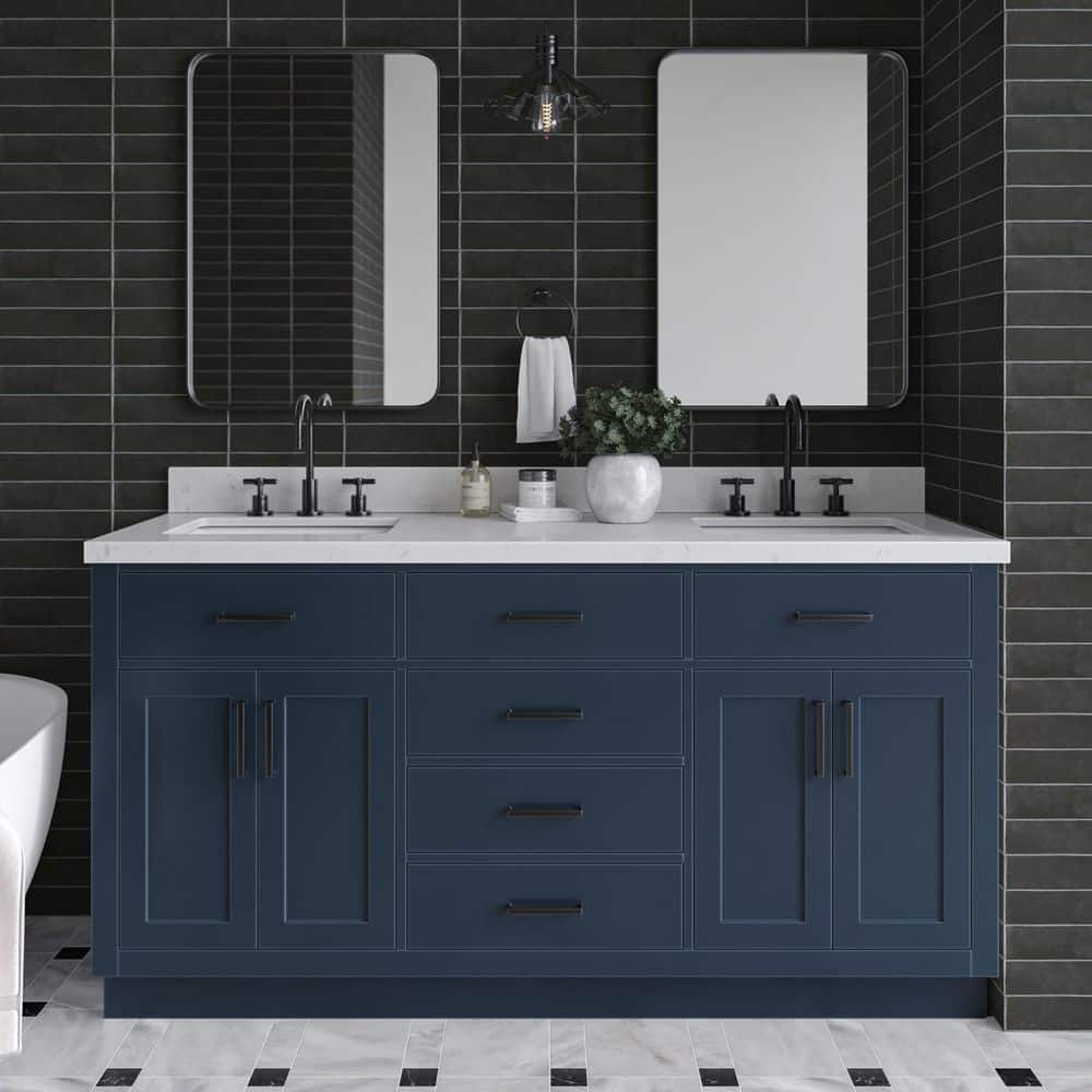Hepburn 66 in. Double Sink Freestanding Bathroom Vanity in Midnight Blue with Carrara White Quartz Top price history on PriceWatchPro