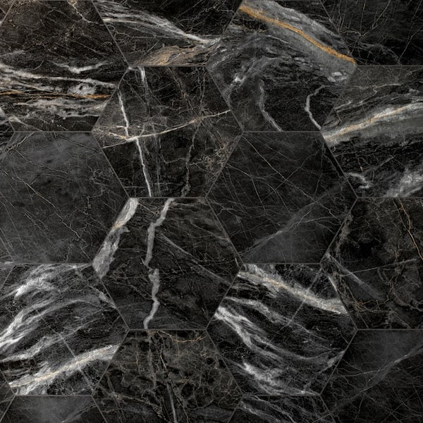 Elegance Marquina Gold Hexagon 7.7 in. x 8.9 in. Matte Porcelain Marble look Floor and Wall Tile (9.05 sq. ft./Case)