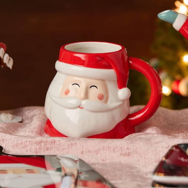 Christmas Whimsy Santa 17 oz. Assorted Colors 3-D Ceramic Mugs (Set of 4)