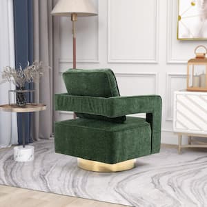 Green Accent Swivel Sofa Chair Open Back Chair with Arms and Pillow Barrel Chair with Stainless Steel Base Chenille