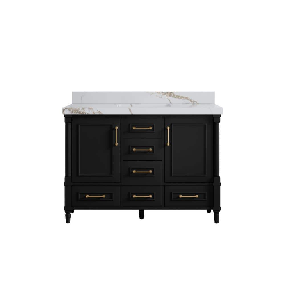 Hudson 48 in. W. x 22 in. D x 36 in. H Single Sink Bath Vanity in Black with 2 in. Calcutta Gold Qt. Top -  Willow Collections, ABD_BKCAG48S