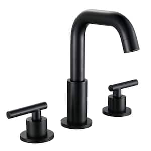 Double Handle Three Hole Widespread Brass Rotatable Bathroom Faucet in Black