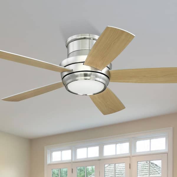 44 in. Brushed Polished Nickel; Brushed Nickel/Maple Blades Flush Mount Standard Ceiling Fan w/ LED Light Included