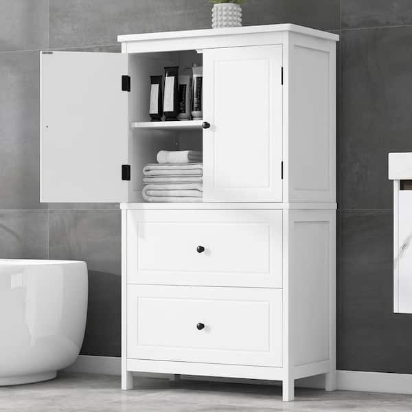 Unbranded 23.6 in. W x 11.8 in. D x 43.3 in. H White MDF Freestanding Linen Cabinet with Adjustable Shelf and Drawers