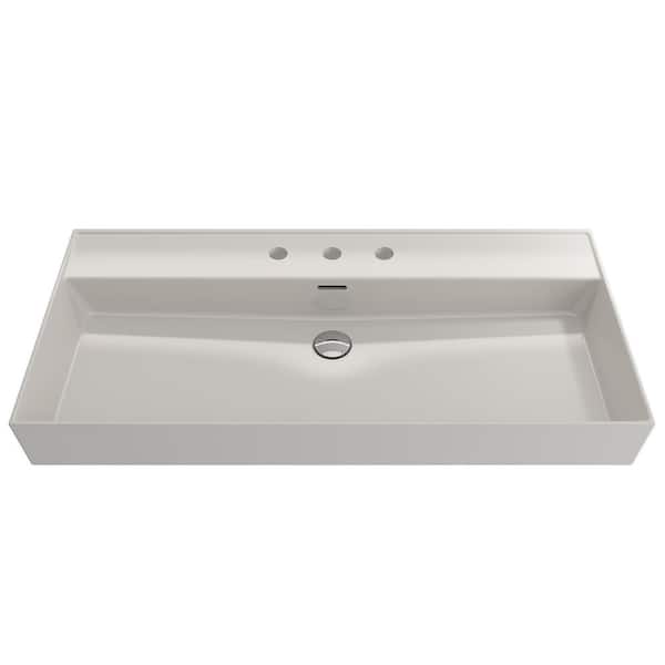 BOCCHI Milano 39.75 in. 3-Hole Biscuit Fireclay Rectangular Wall-Mounted Bathroom Sink with Overflow