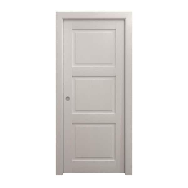 32 in. x 84 in. Painted White Oak Solid Wood Pocket Door with Hardware