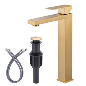 Single Handle Single Hole Bathroom Faucet with Drain Kit and Supply Lines included in Gold