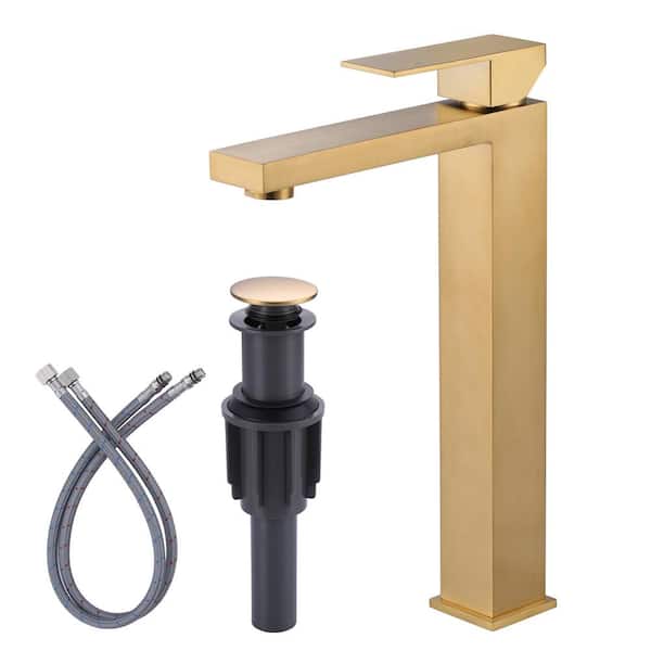IVIGA Single Handle Single Hole Bathroom Faucet with Drain Kit and Supply Lines included in Gold