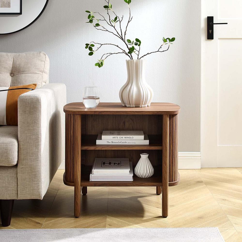 Cadence Walnut Fluted Open Shelf Nightstand