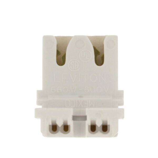 Leviton White Fluorescent Slide-On Straight-In Medium Bi-Pin T8 Lampholder 13280 