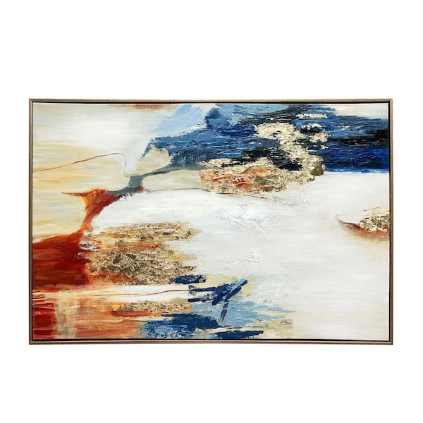 Unbranded Turquoise Glimmer Gold Floating Framed Canvas Abstract Art 24 in. x 36 in.