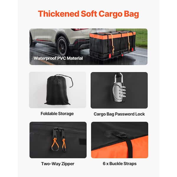 60 x 24 x 6 in. Hitch Cargo Carrier, Folding with Cargo Net, Waterproof Bag, and Ratchet Straps, 500 lbs. Capacity