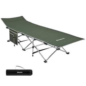 Green Folding Camping Cot with Multi Layer Side Pocket