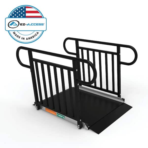 EZ-ACCESS GATEWAY 3G 4 ft. Aluminum Solid Surface Black Wheelchair Ramp with Black Vertical Picket Handrails