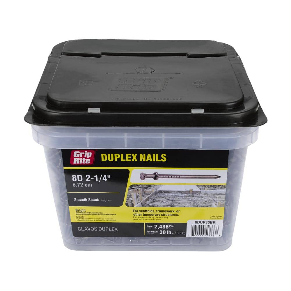 Grip-Rite 5023483 2.25 in. 8D Duplex Bright Steel Nail Double Head  Silver - 30 lbs