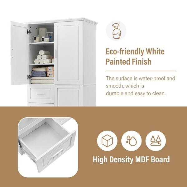 Classic White Tall and Wide Storage Cabinet with Doors, Three