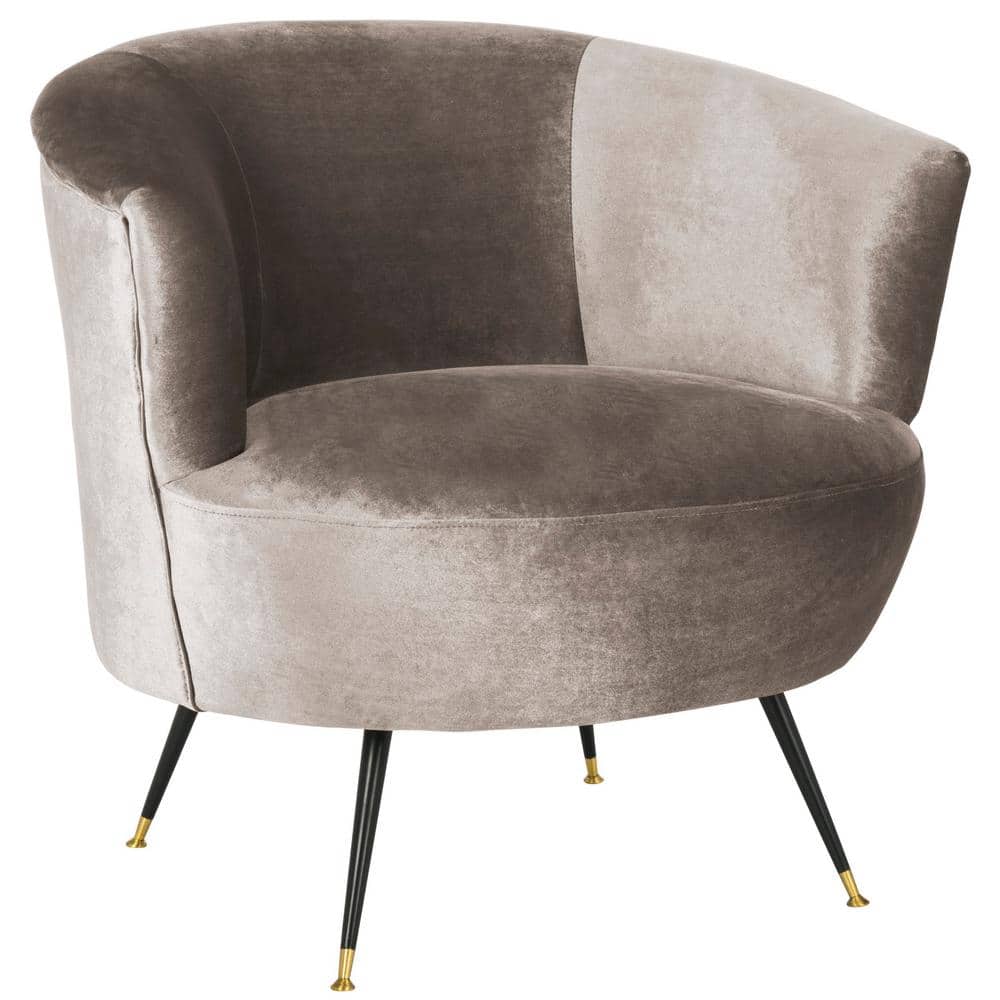 Hazelwood Gray Velvet Barrel Accent Chair with Gold Cap Legs