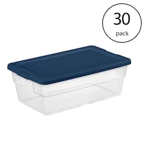 Stackable 6 Qt Storage Box Container, Clear, Marine Blue Lid (30 Pack)