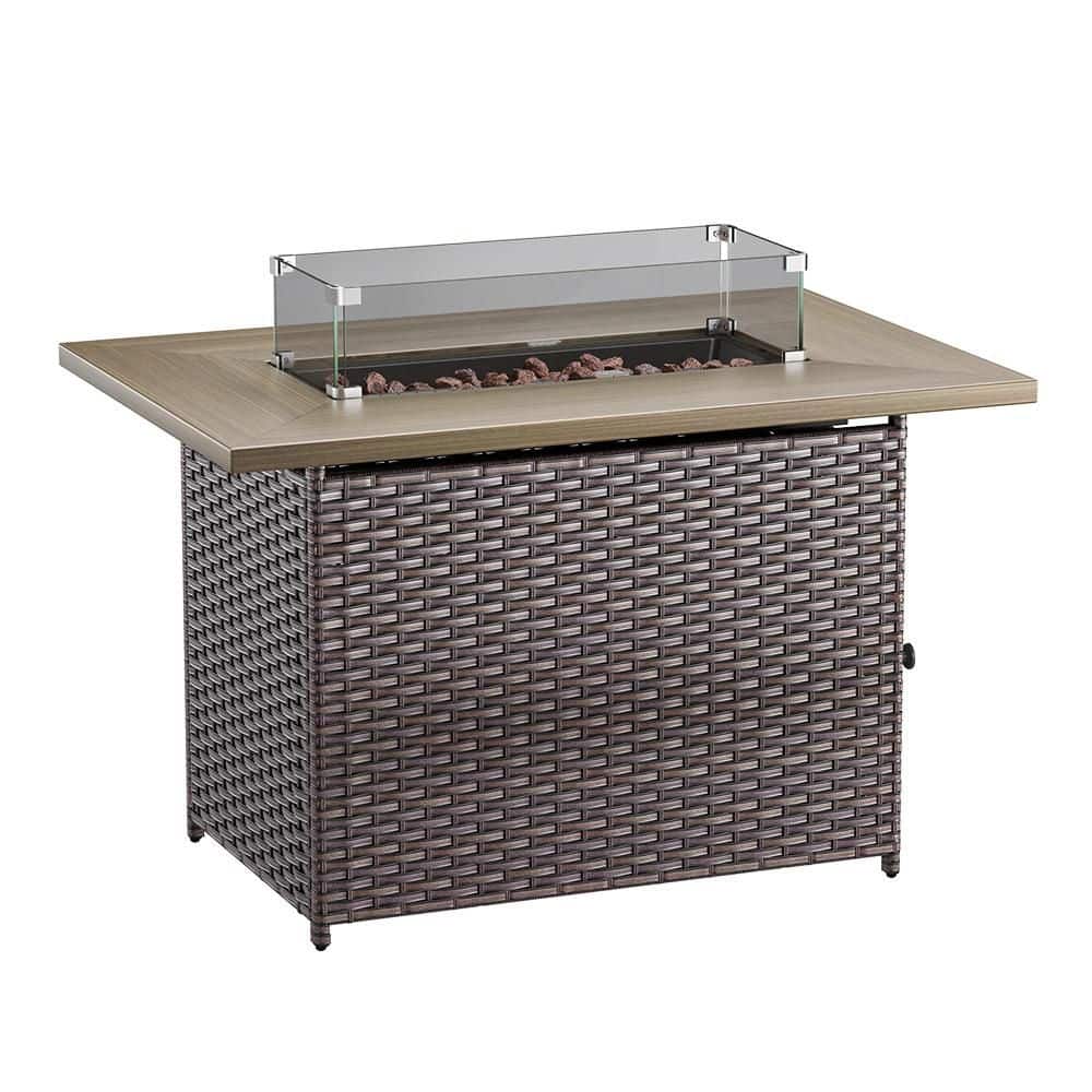Brown 41 in. Wicker Rectangular Outdoor Gas Fire Pit Table with 50000 BTU Propane Natural Gas, Glass Wind Guard price history on PriceWatchPro