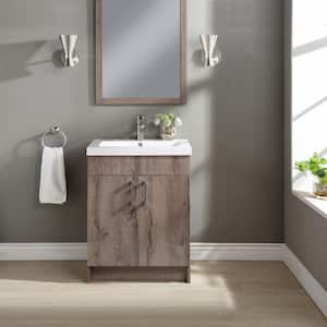 Farmhouse 24.5 in. W x 18.8 in. D x 34 in. H Single Sink Bath Vanity in Rustic Grey with White Top