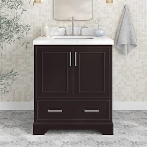 Stafford 30 in. W x 22 in. D x 36 in. H Single Freestanding Bath Vanity in Espresso with Carrara White Quartz Top