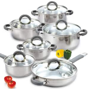 12-Piece Stainless Steel Cookware Set in Gray and Stainless Steel